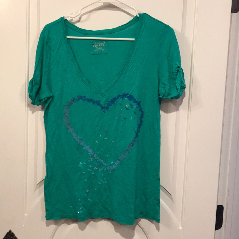 Pacsun kirra xl aqua blue bird heart sequin top